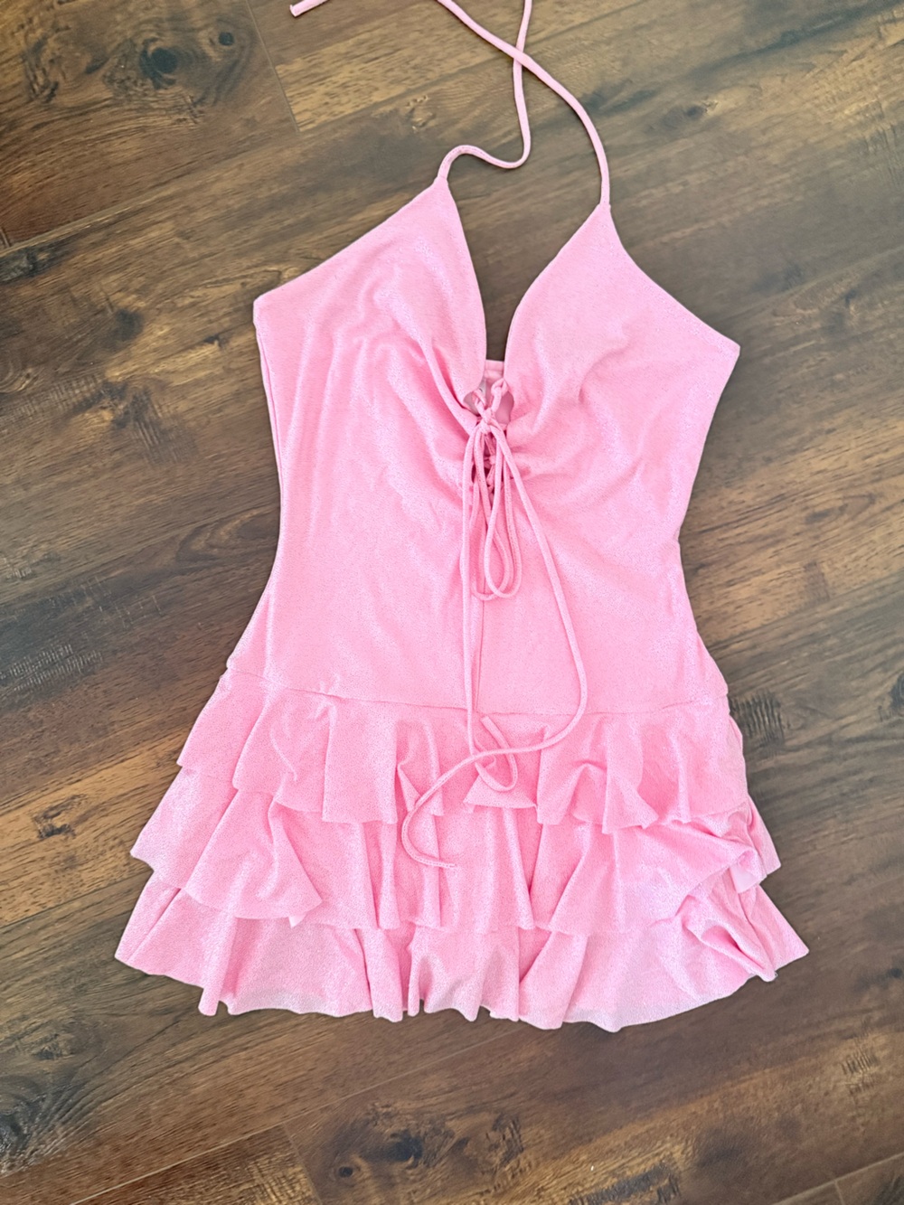 Pink Ruffle Halter Women's Romper Dress